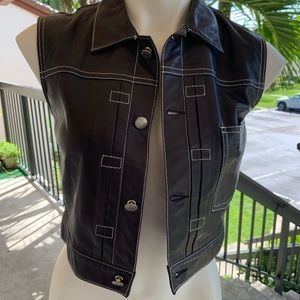 Ralph Lauren Black Label Leather Navy Vest